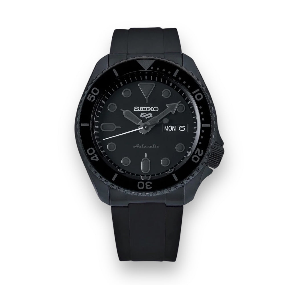 END LINK RUBBER STRAP FOR SEIKO 5 SPORTS - BLACK PVD