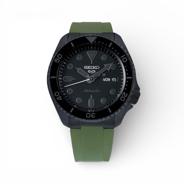 END LINK RUBBER STRAP FOR SEIKO 5 SPORTS - BLACK PVD